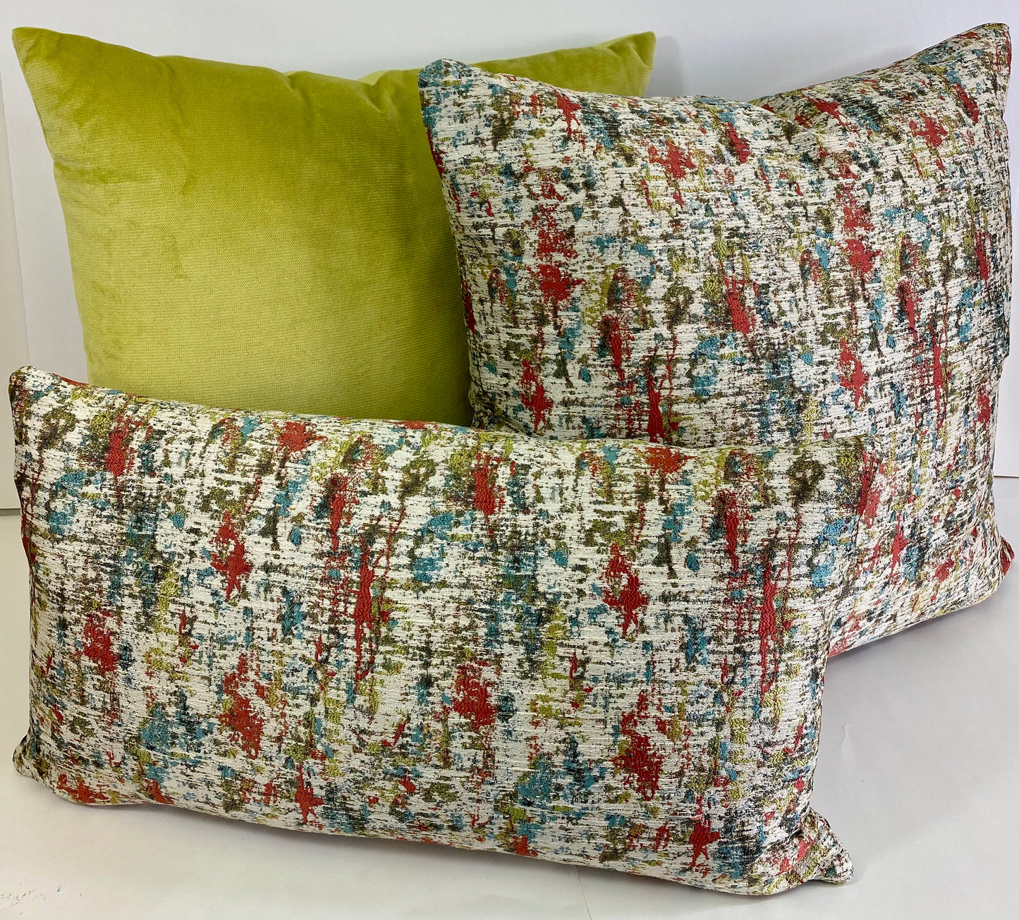 Luxury Lumbar Pillows - 24" x 14" - Pollock Dream; A beautiful splattered paint style with reds, blues, and greens with a cream background