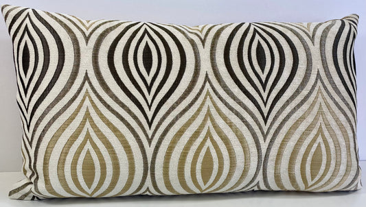 Luxury Lumbar Pillow - 24" x 14" - Koza Cream; Woven Cream and Chocolate on a Cream base of Poly, Viscose and Cotton.