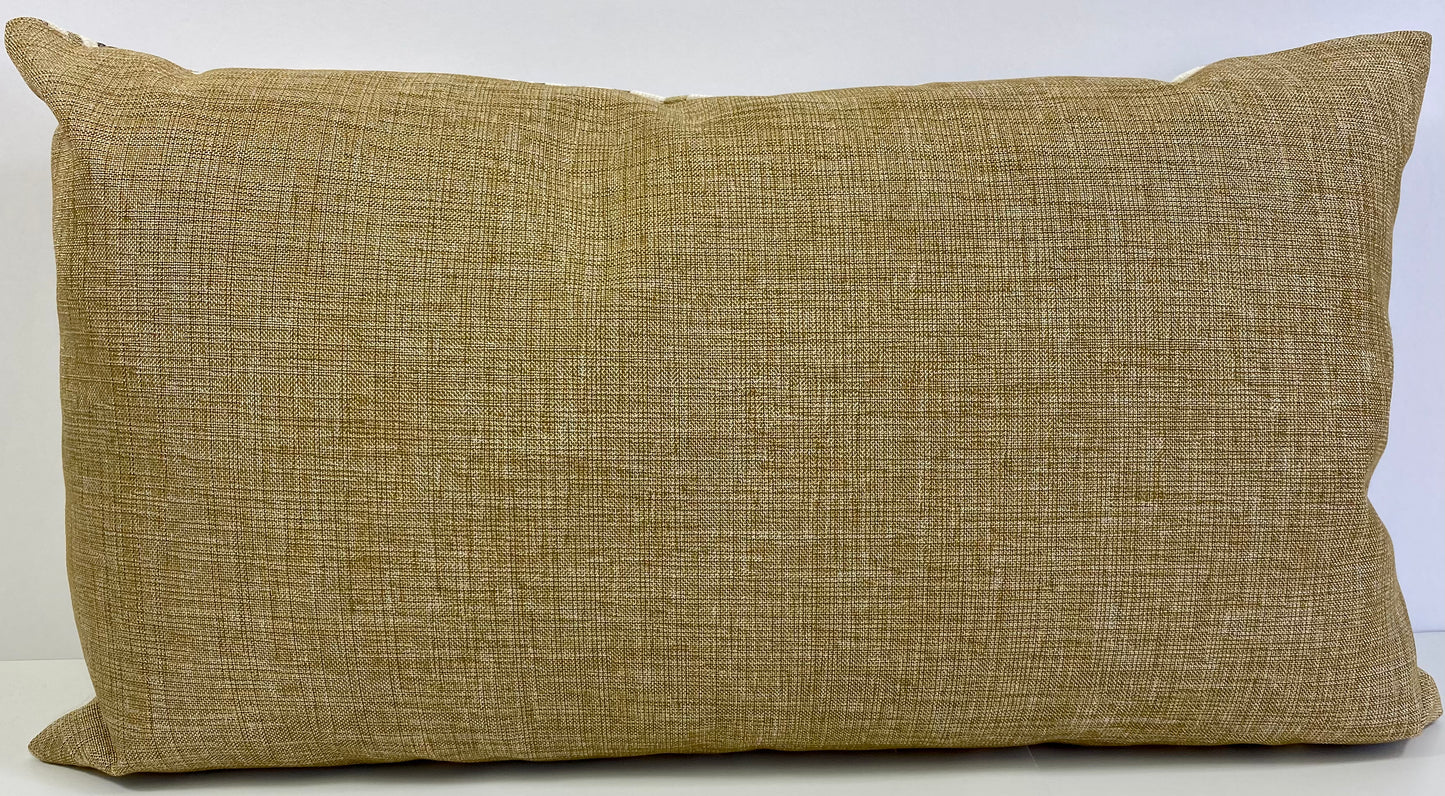 Luxury Lumbar Pillow - 24" x 14" - Koza Cream; Woven Cream and Chocolate on a Cream base of Poly, Viscose and Cotton.