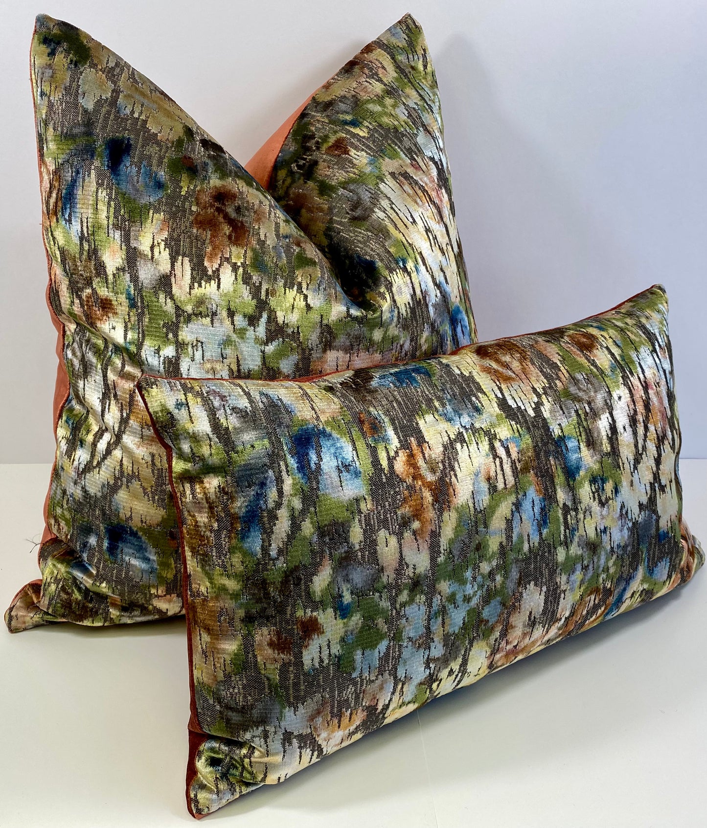 Luxury Pillow -  24" x 24" -  Salerno-Jewels; Terracotta, green, blue and cola