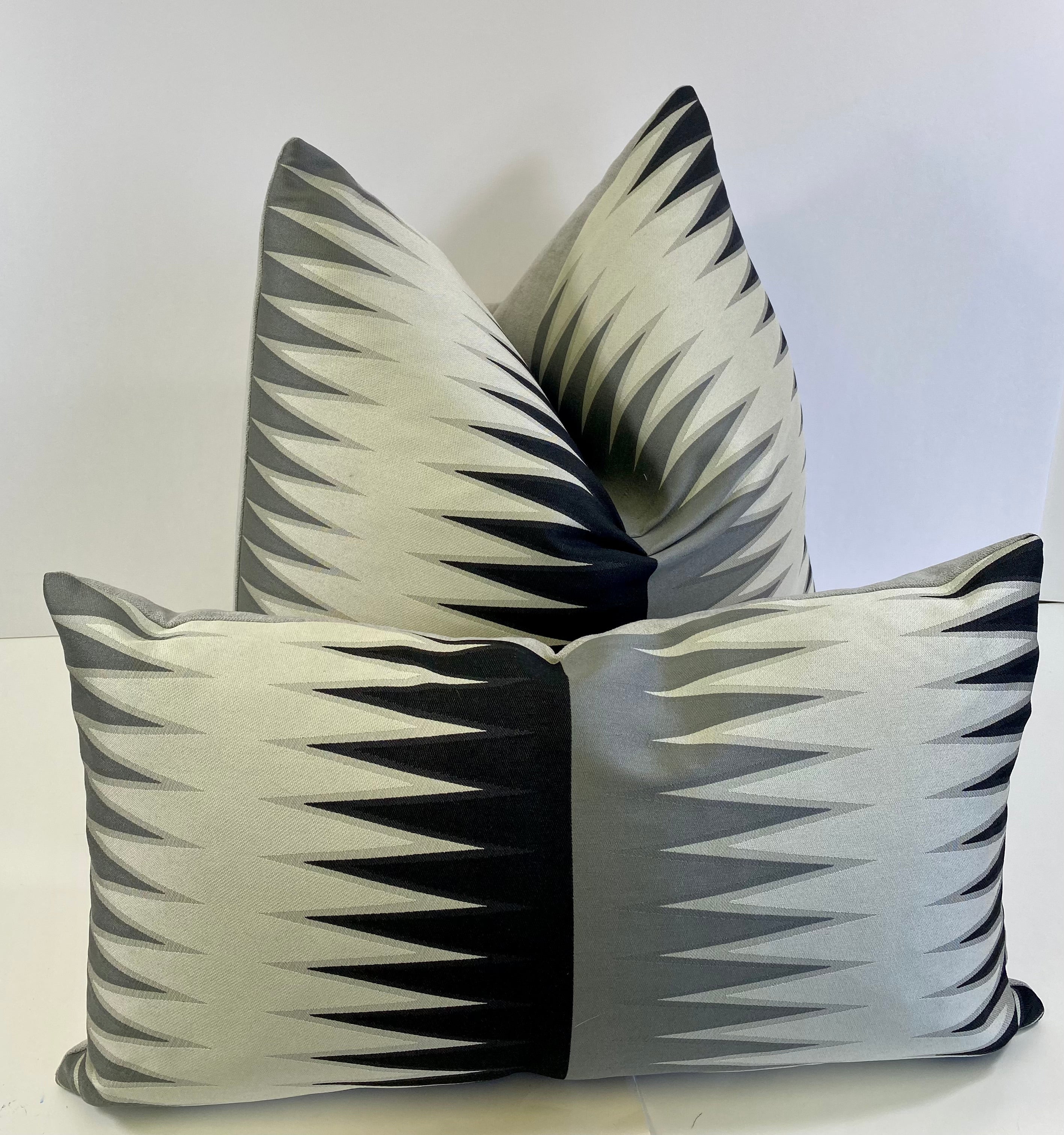 Luxury Pillow - 24" x 24" - Vamanos Ebony Black And Grey Patterns With A Cream Background