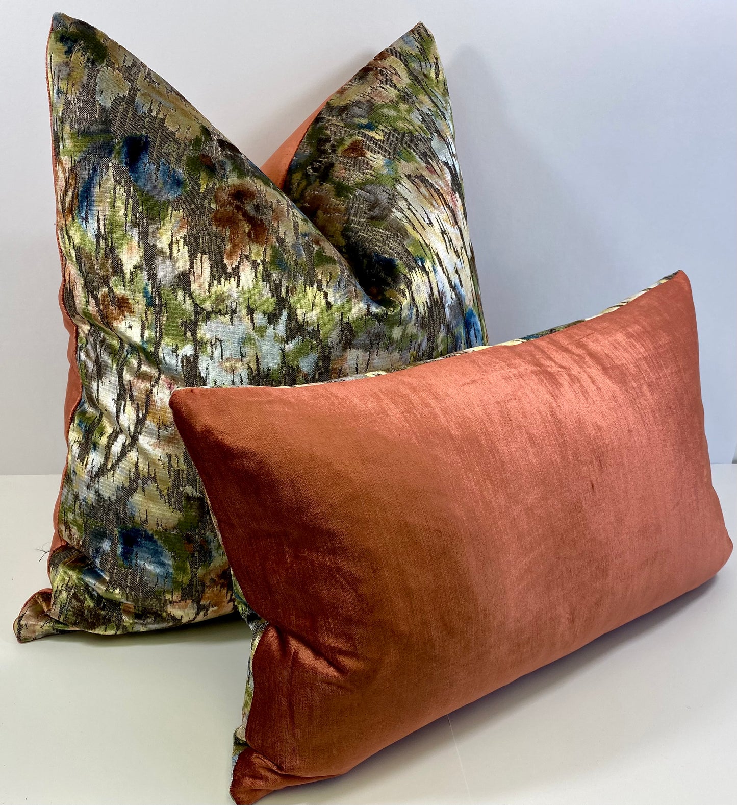 Luxury Pillow -  24" x 24" -  Salerno-Jewels; Terracotta, green, blue and cola