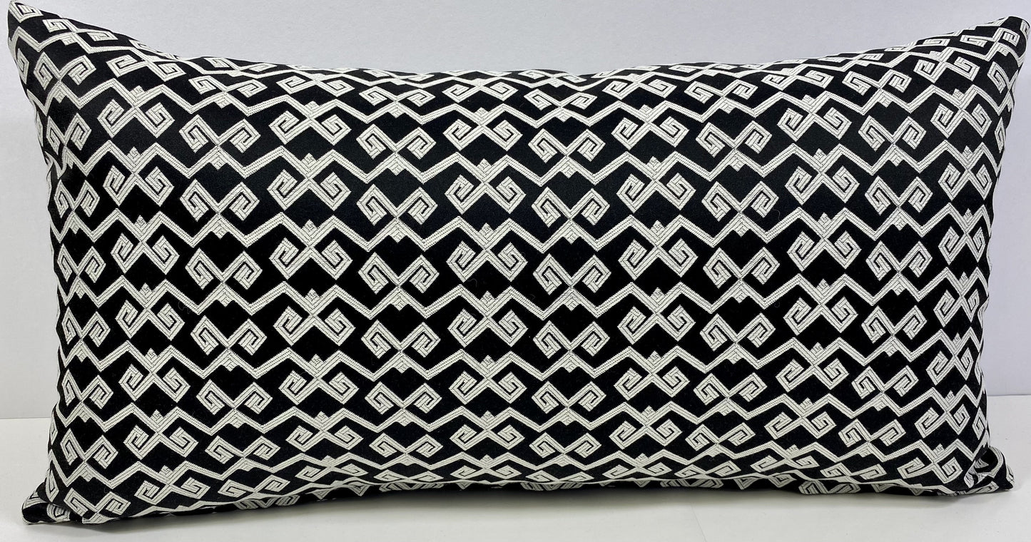 Luxury Outdoor Lumbar Pillow - 22" x 12" - Malibu - Black; Sunbrella, or equivalent, fabric with fiber fill