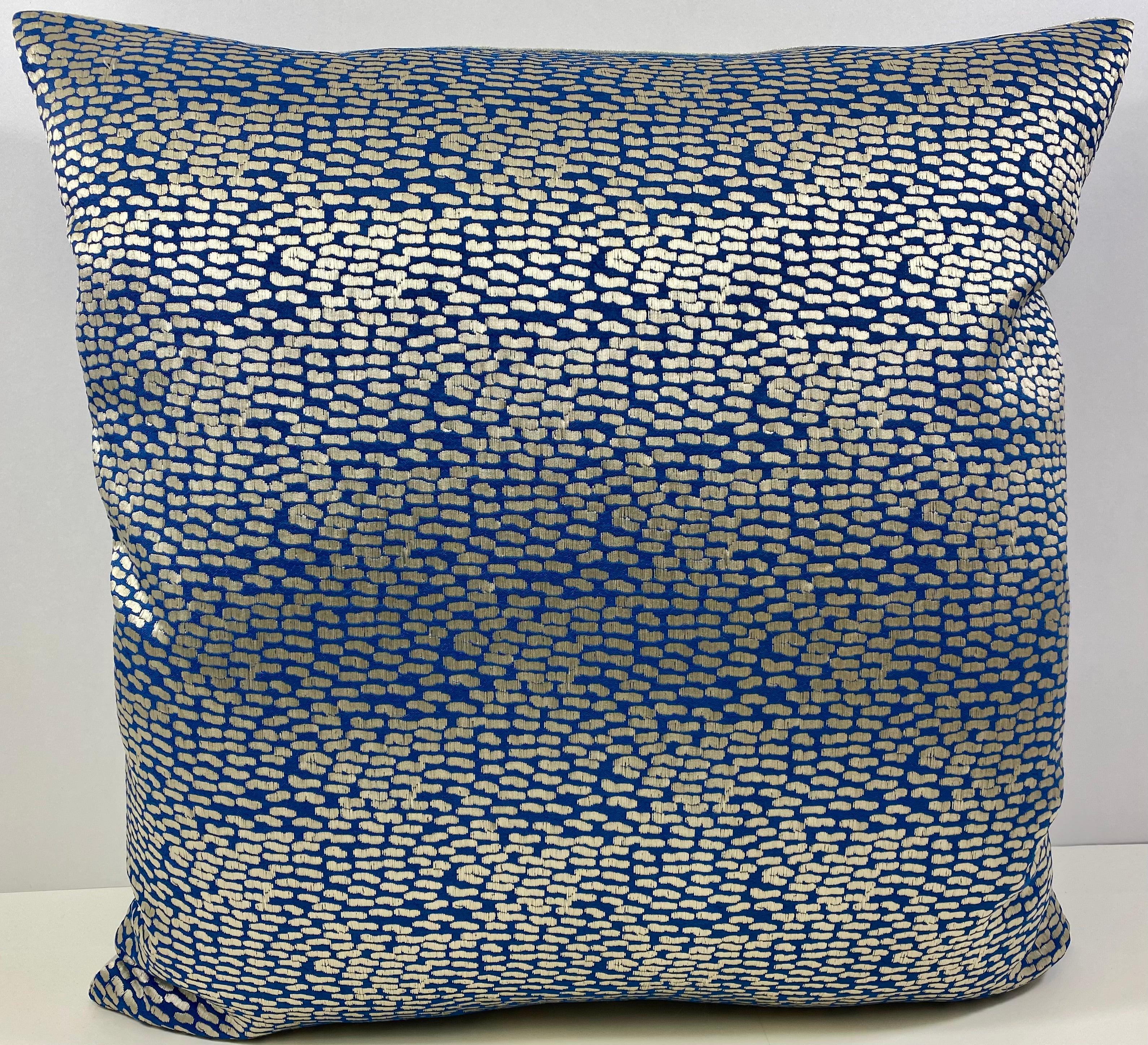 Luxury Pillow - 24" x 24" - Pebble Beach A Shimmer Of Woven Silver On A Cobalt Blue Base