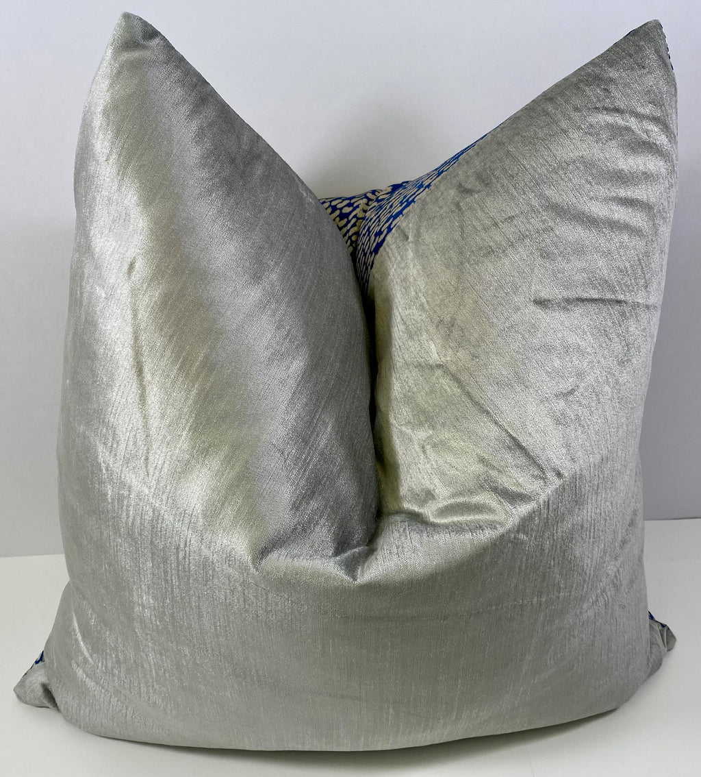 Luxury Pillow - 24" x 24" - Pebble Beach A Shimmer Of Woven Silver On A Cobalt Blue Base