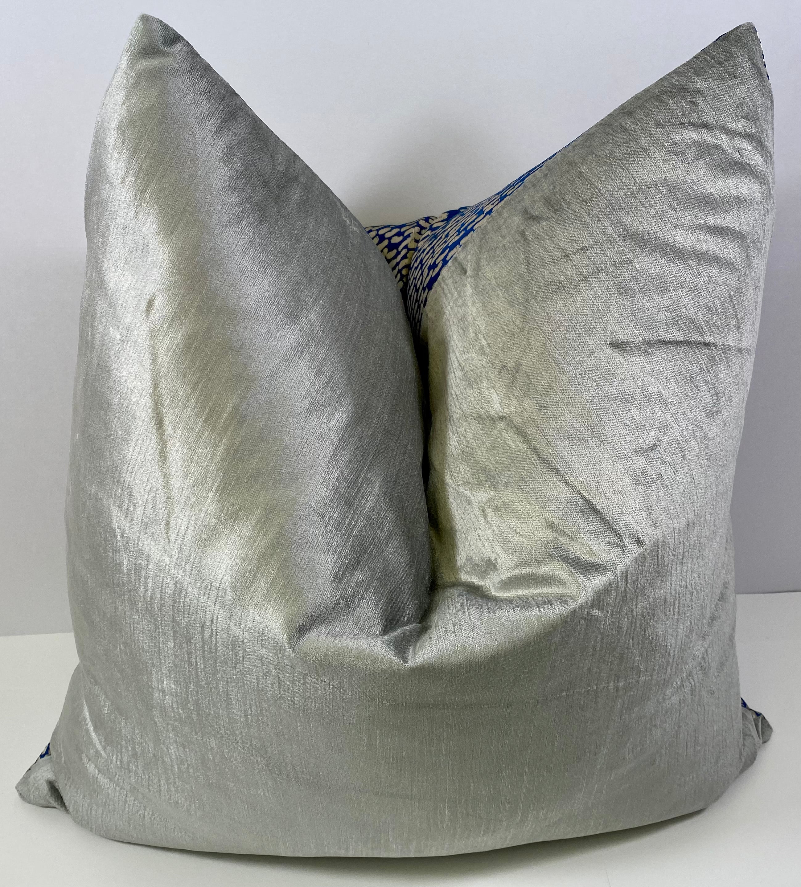 Luxury Pillow - 24" x 24" - Pebble Beach A Shimmer Of Woven Silver On A Cobalt Blue Base