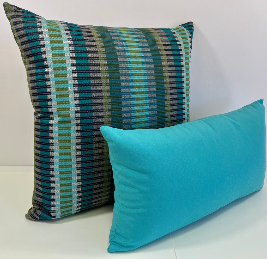 Luxury Outdoor Lumbar Pillow - 22" x 12"- Saint Kitts Aqua