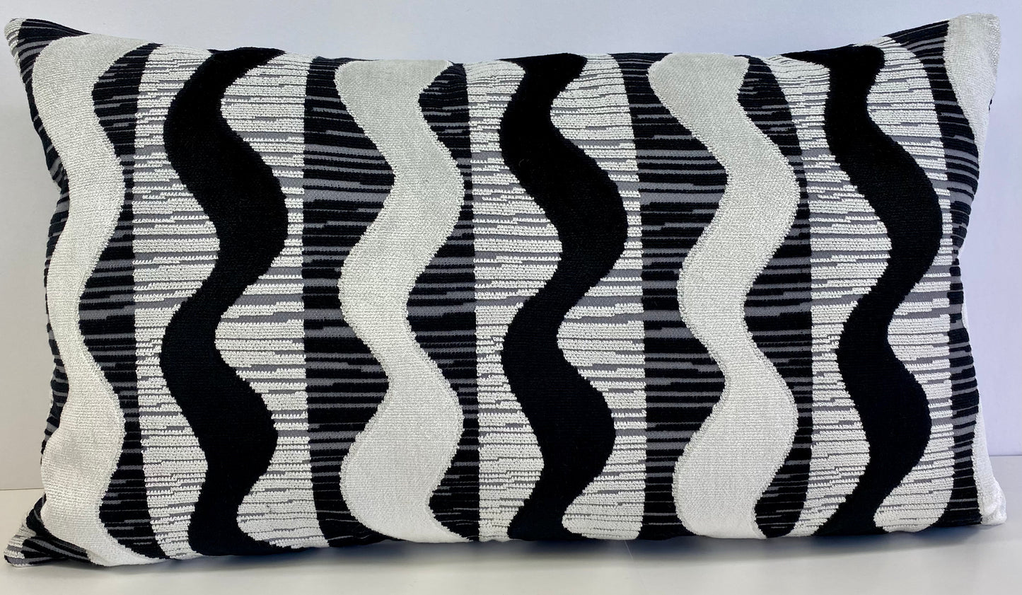 Luxury Lumbar Pillow - 24” x 14” - Sound Waves; Black and white velvet