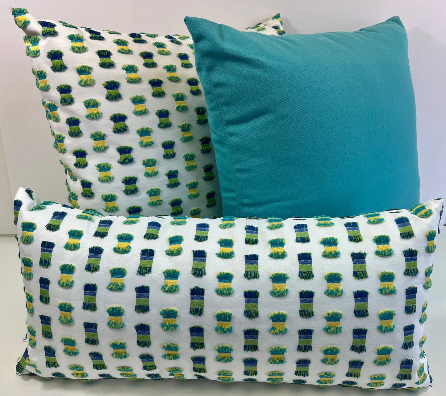 Luxury Outdoor Pillow - 22" x 22" - Saint Kitts - Aqua; Sunbrella, or equivalent, fabric with fiber fill