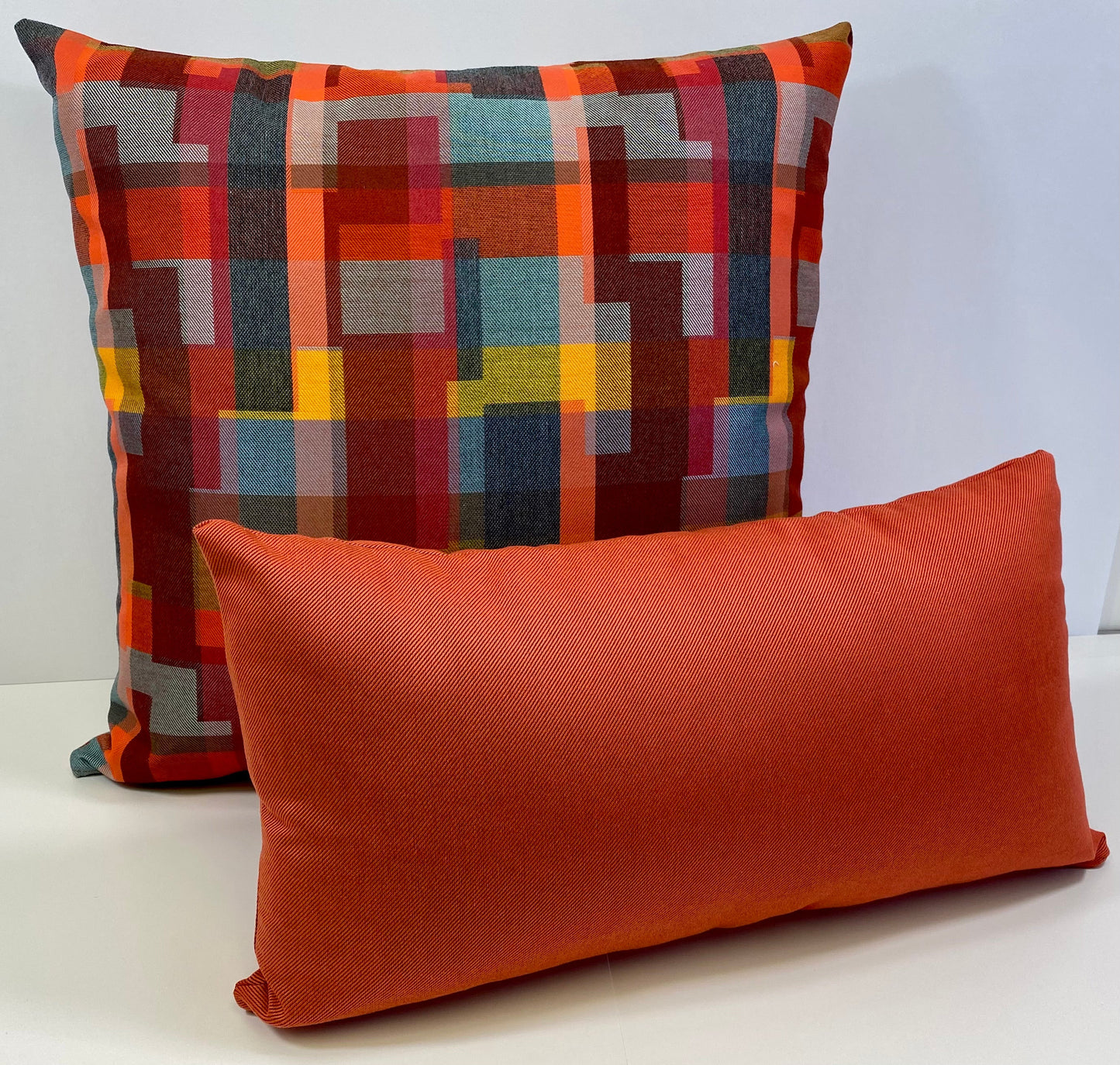 Luxury Outdoor Pillow - 22" x 22" - Madras - Sangria; Sunbrella, or equivalent, fabric with fiber fill