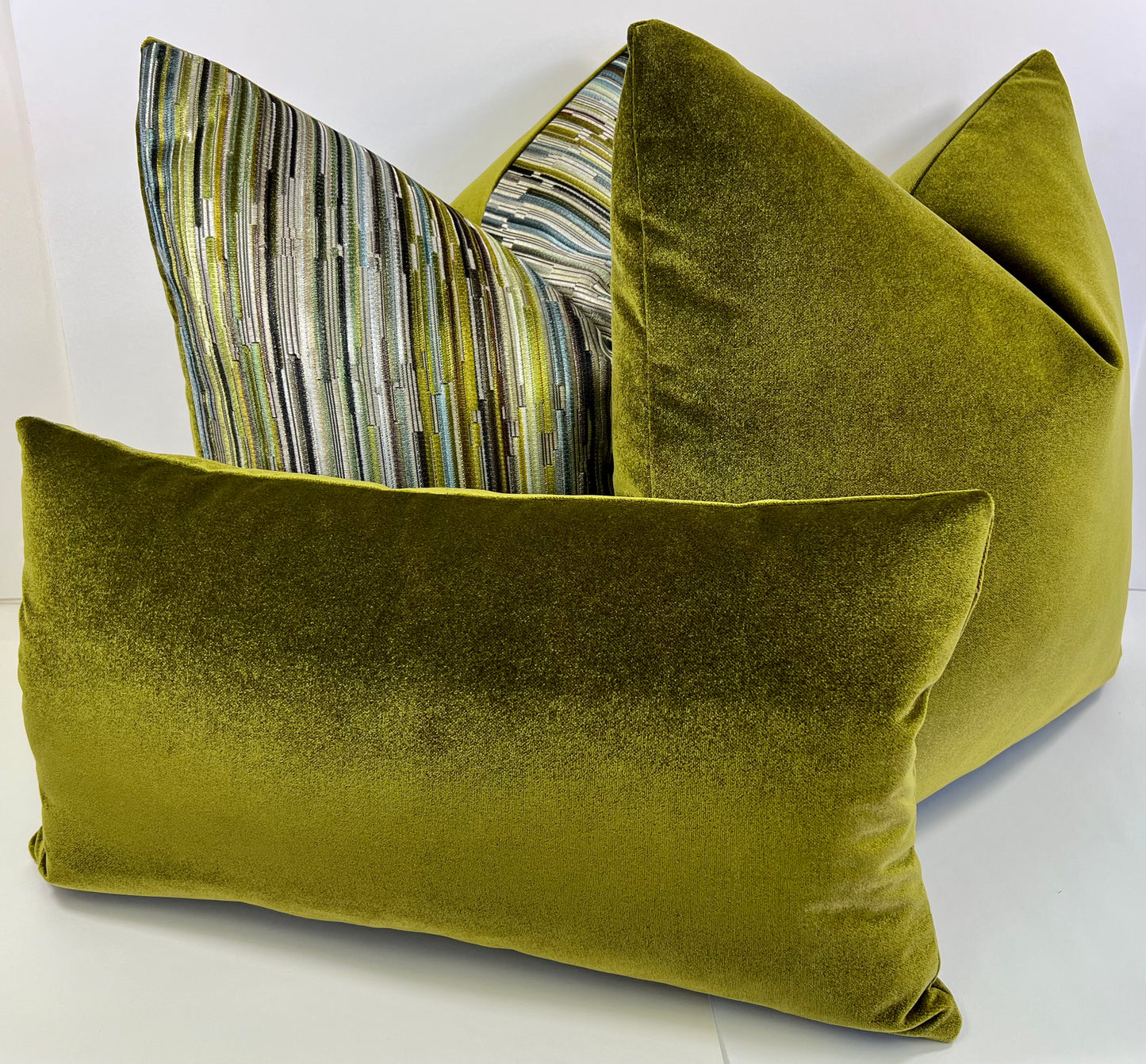 Luxury Lumbar Pillow - 24" x 14" -Moss Lumbar-Mohair; Lovely moss green thick mohair with a lovely lustre