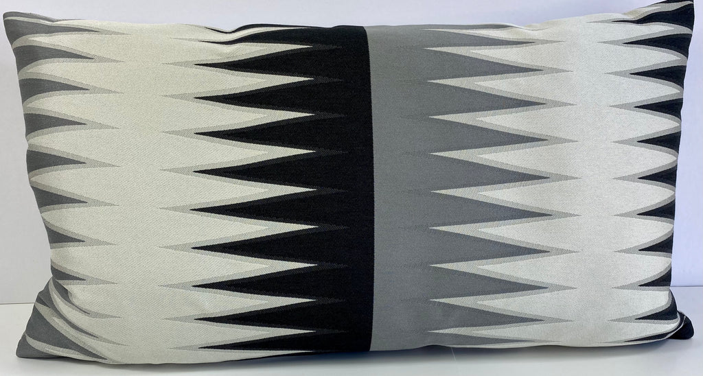 Luxury Lumbar Pillow - 24" x 14" - Vamanos Ebony Black Grey And White In A Backgammon Board Pattern