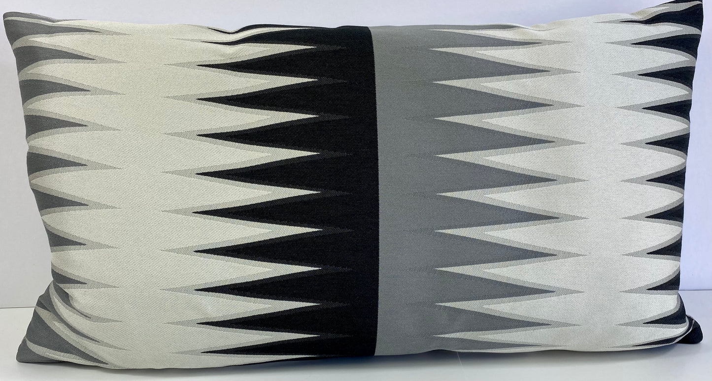 Luxury Lumbar Pillow - 24” x 14” - Vamanos Ebony; Black, grey and white in a backgammon board pattern