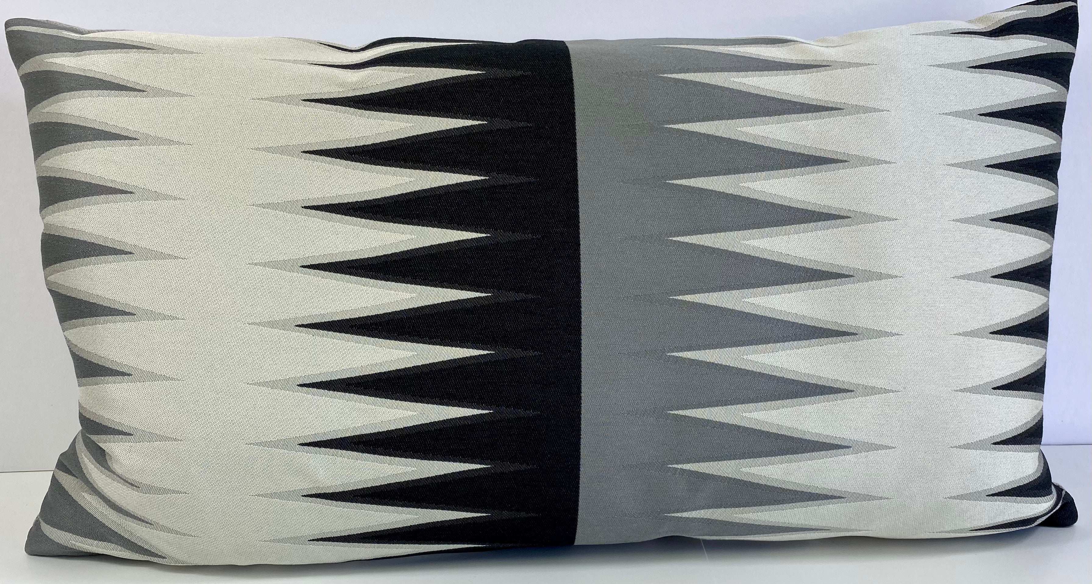 Luxury Lumbar Pillow - 24" x 14" - Vamanos Ebony Black Grey And White In A Backgammon Board Pattern