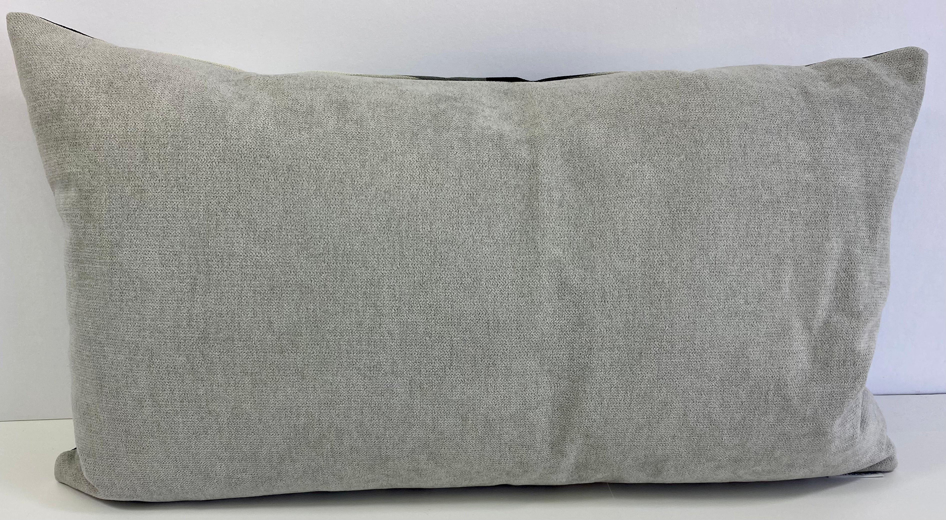 Luxury Lumbar Pillow - 24" x 14" - Vamanos Ebony Black Grey And White In A Backgammon Board Pattern