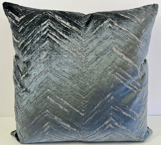 Luxury Pillow -  24" x 24" -  Zermatt-Blue; Chevrons in washed denim blue velvet