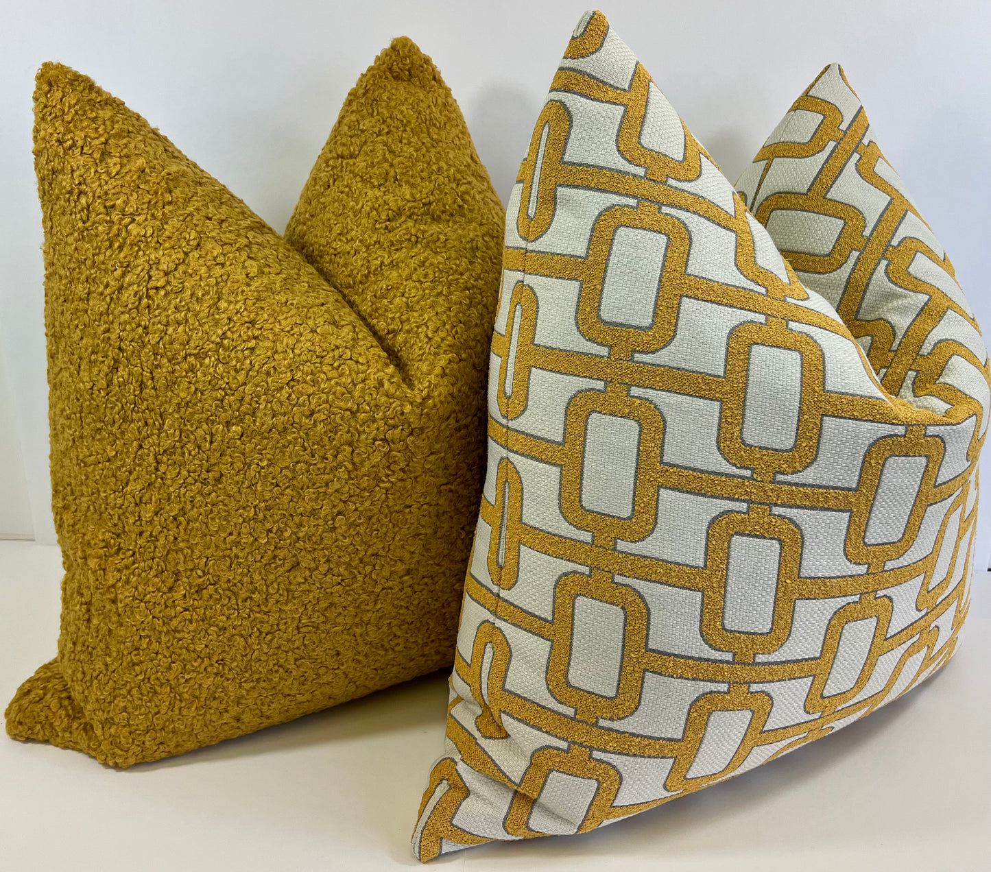 Luxury Pillow - 24” x 24” - Tessellation Marigold;Geometric pattern in  textured marigold and cream color fabric