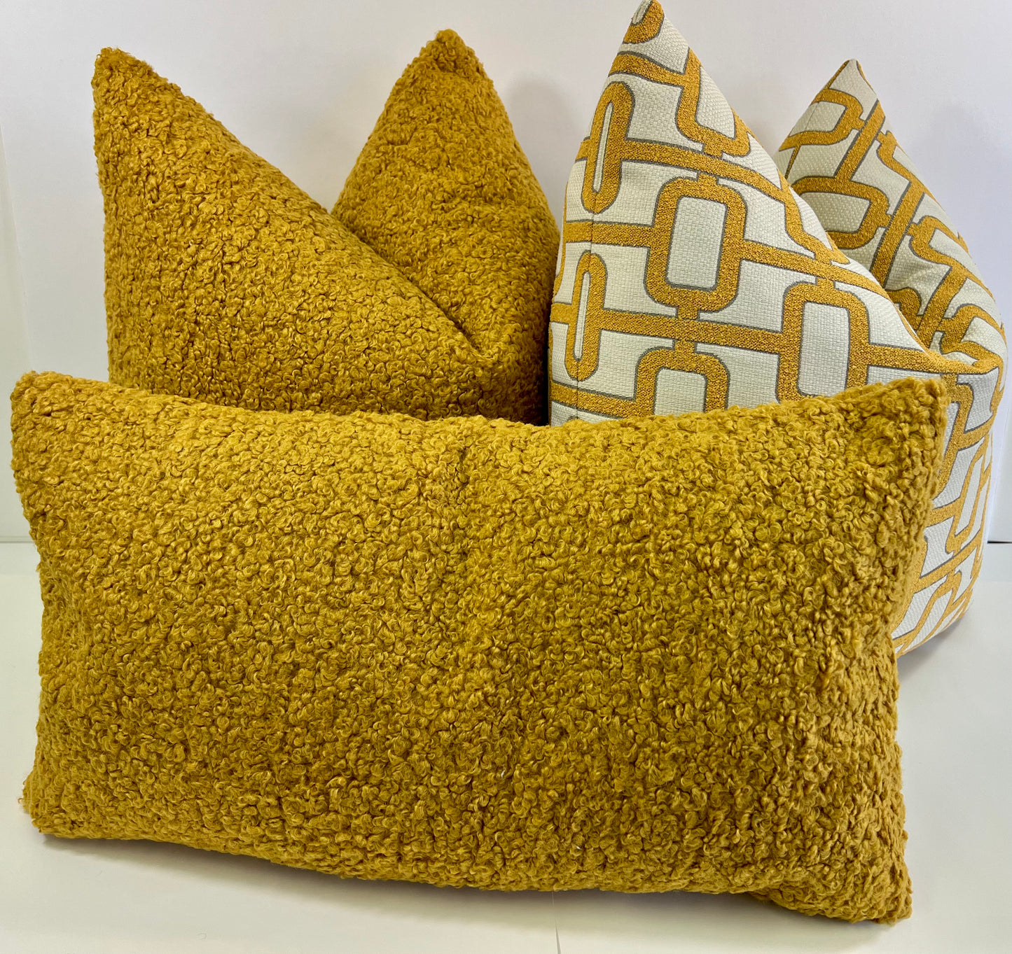 Luxury Pillow - 24” x 24” - Tessellation Marigold;Geometric pattern in  textured marigold and cream color fabric