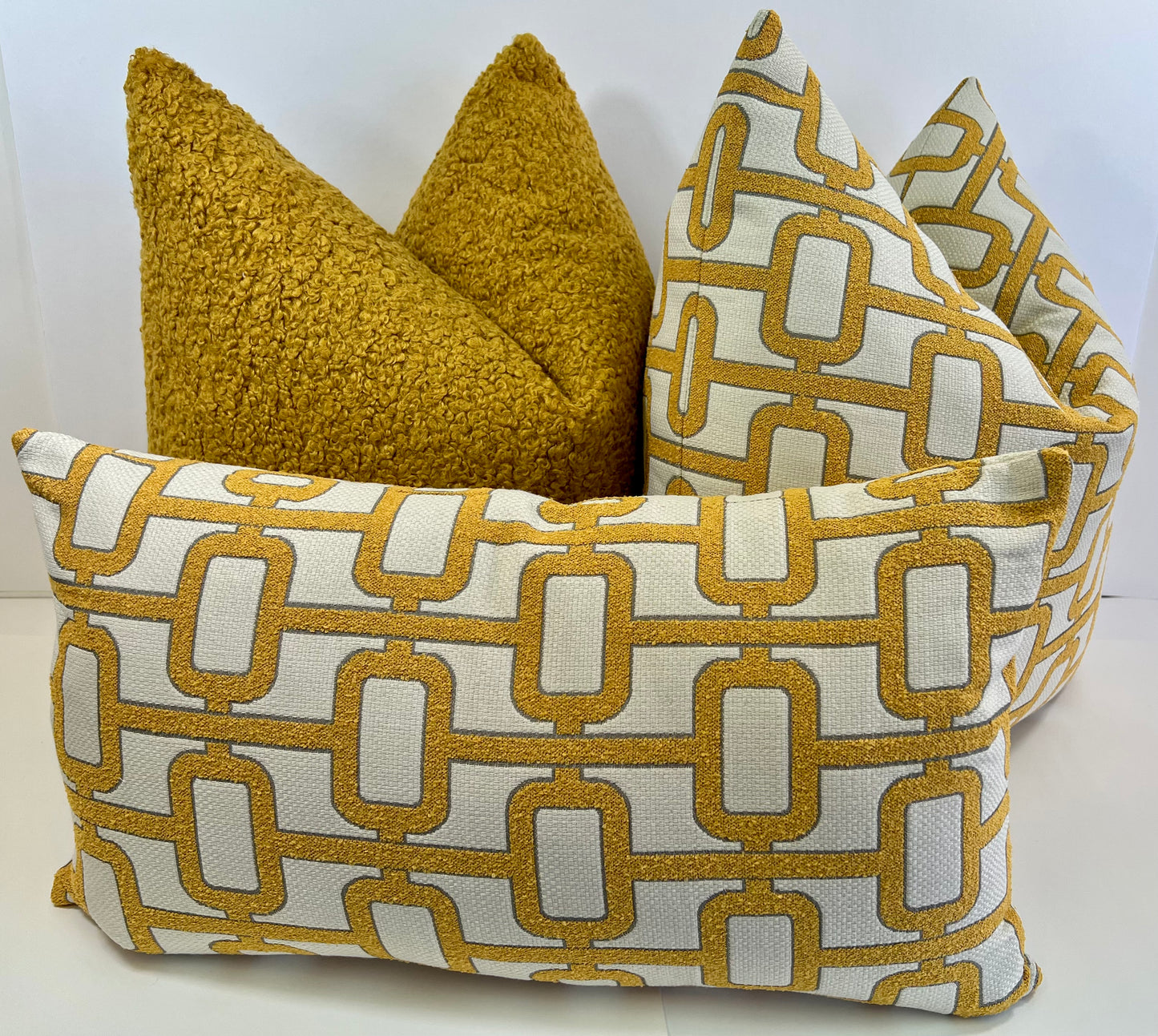 Luxury Pillow - 24” x 24” - Tessellation Marigold;Geometric pattern in  textured marigold and cream color fabric