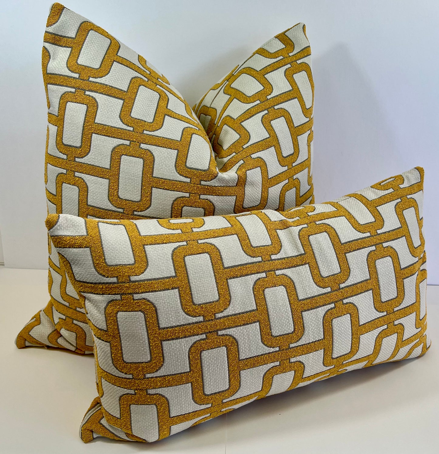 Luxury Pillow - 24” x 24” - Tessellation Marigold;Geometric pattern in  textured marigold and cream color fabric