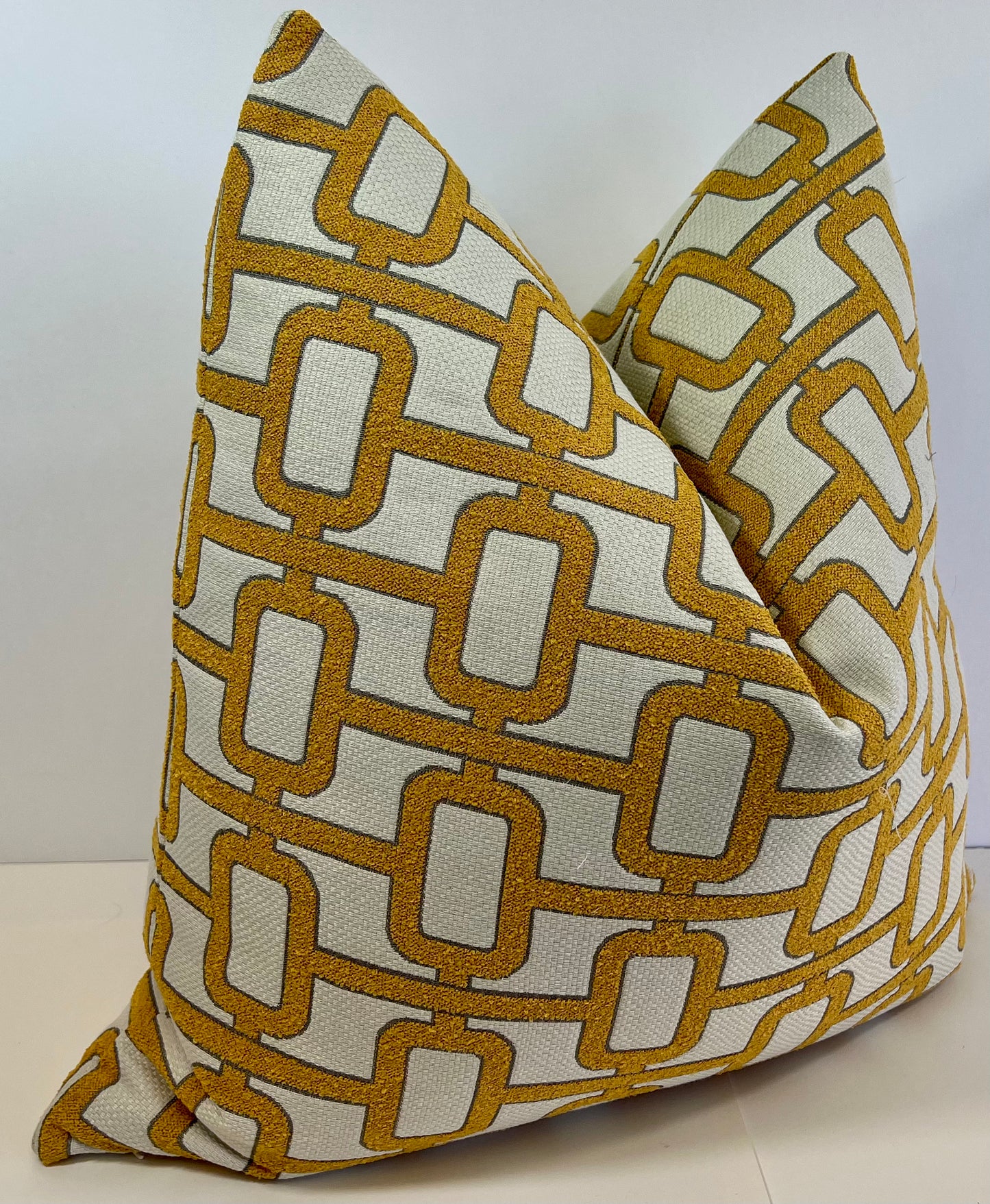 Luxury Pillow - 24” x 24” - Tessellation Marigold;Geometric pattern in  textured marigold and cream color fabric