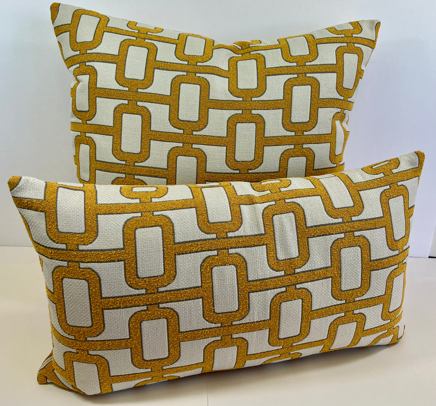 Luxury Pillow - 24” x 24” - Tessellation Marigold;Geometric pattern in  textured marigold and cream color fabric