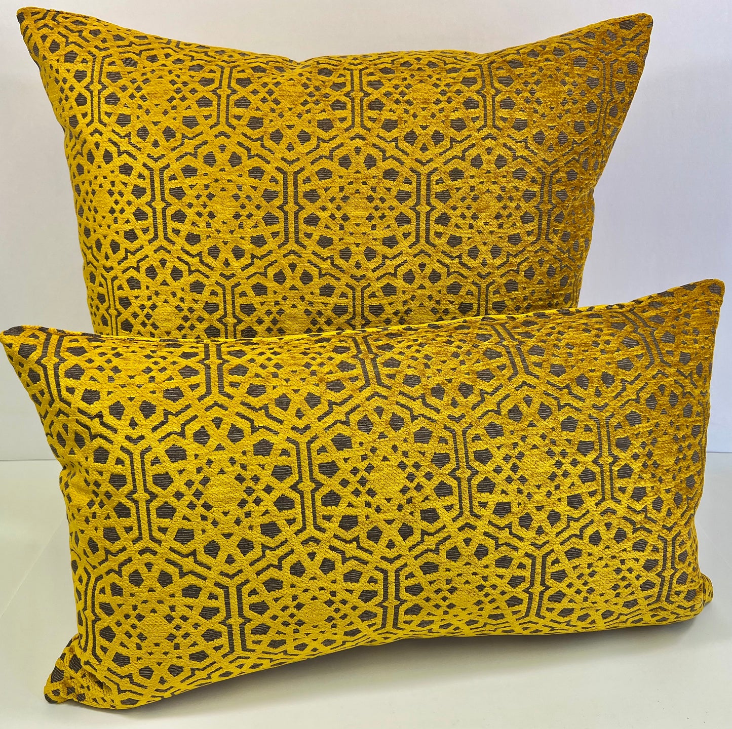 Luxury Lumbar Pillow - 24" x 14" - Lemos Lumbar-Saffron; Lemos Saffron; Elegant relief saffron pattern over a taupe background