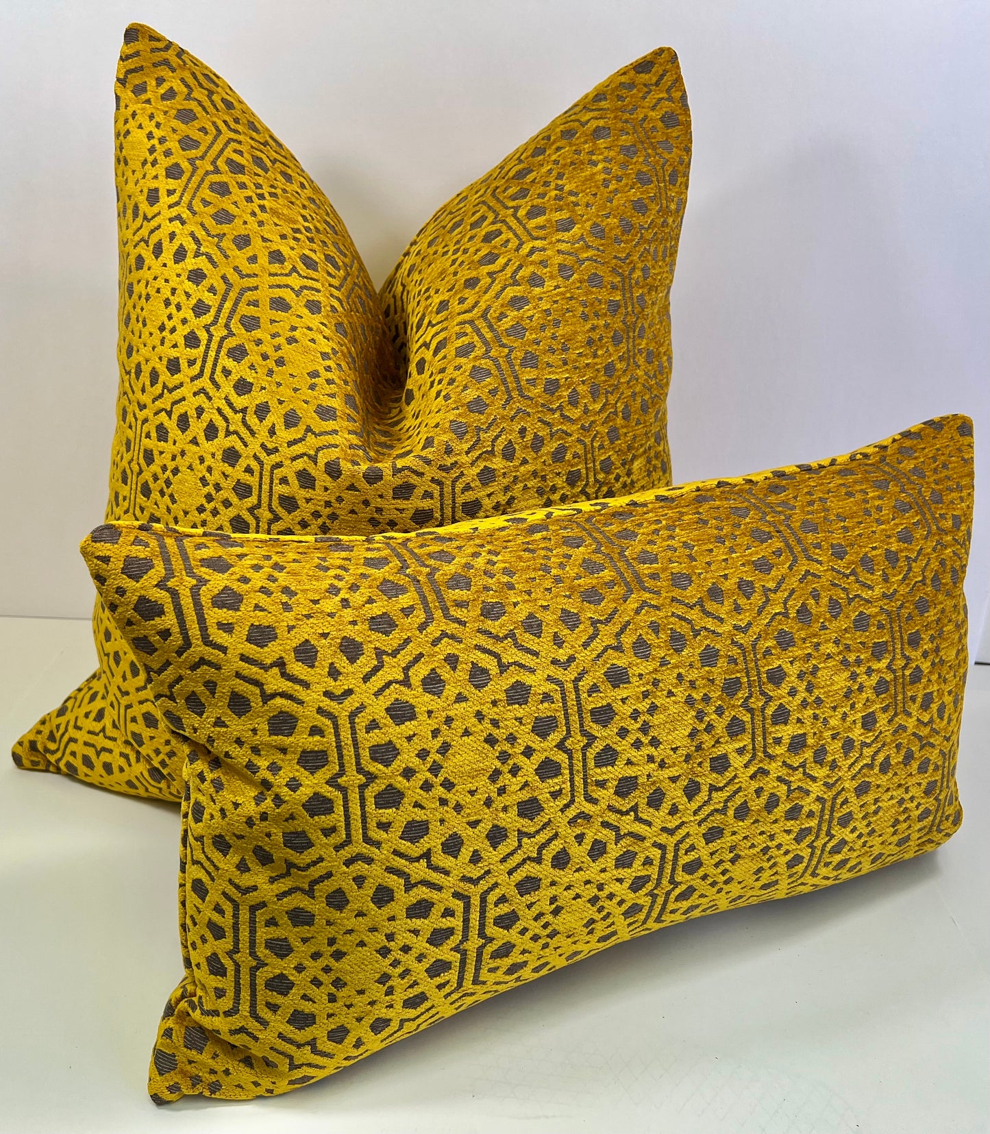 Luxury Lumbar Pillow - 24" x 14" - Lemos Lumbar-Saffron; Lemos Saffron; Elegant relief saffron pattern over a taupe background