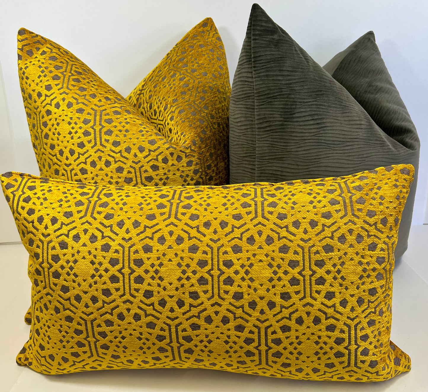 Luxury Lumbar Pillow - 24" x 14" - Lemos Lumbar-Saffron; Lemos Saffron; Elegant relief saffron pattern over a taupe background