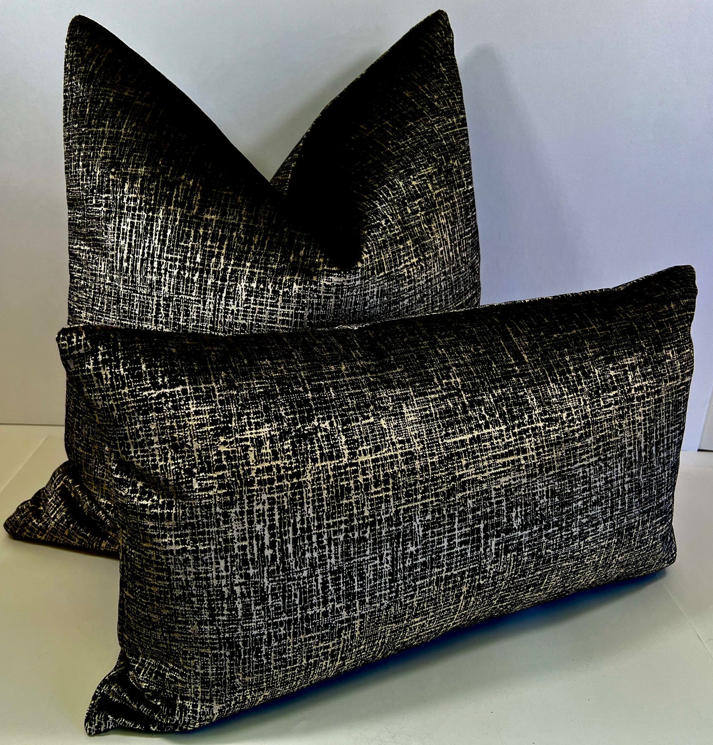 Luxury Lumbar Pillow - 24" x 14" -  Bristol-Black; Black and champagne velvet