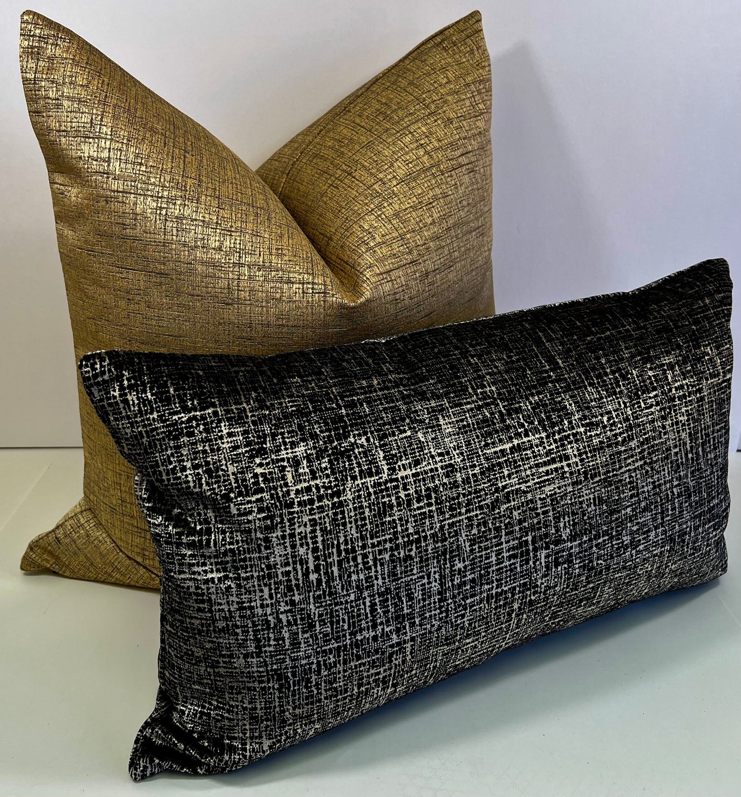 Luxury Lumbar Pillow - 24" x 14" -  Bristol-Black; Black and champagne velvet