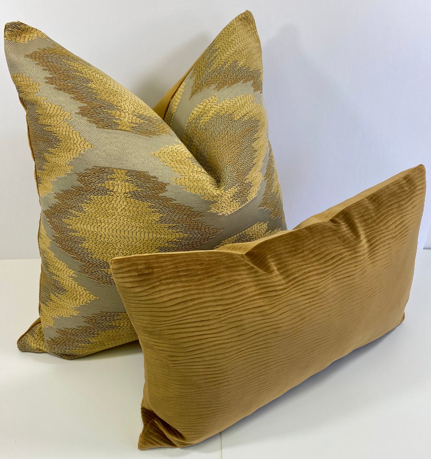 Luxury Pillow -  24" x 24" -  Aztec - Gold; Embroidered in gold, bronze and pewter