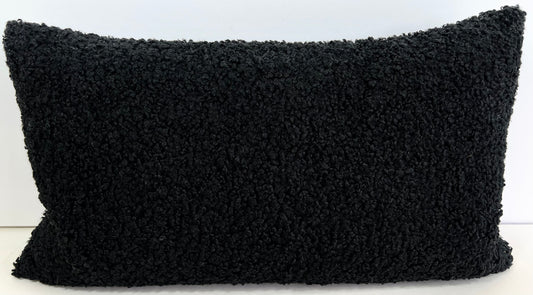 Luxury Lumbar Pillow - 24" x 14" - Poodle-Jet; Black poodle like fur