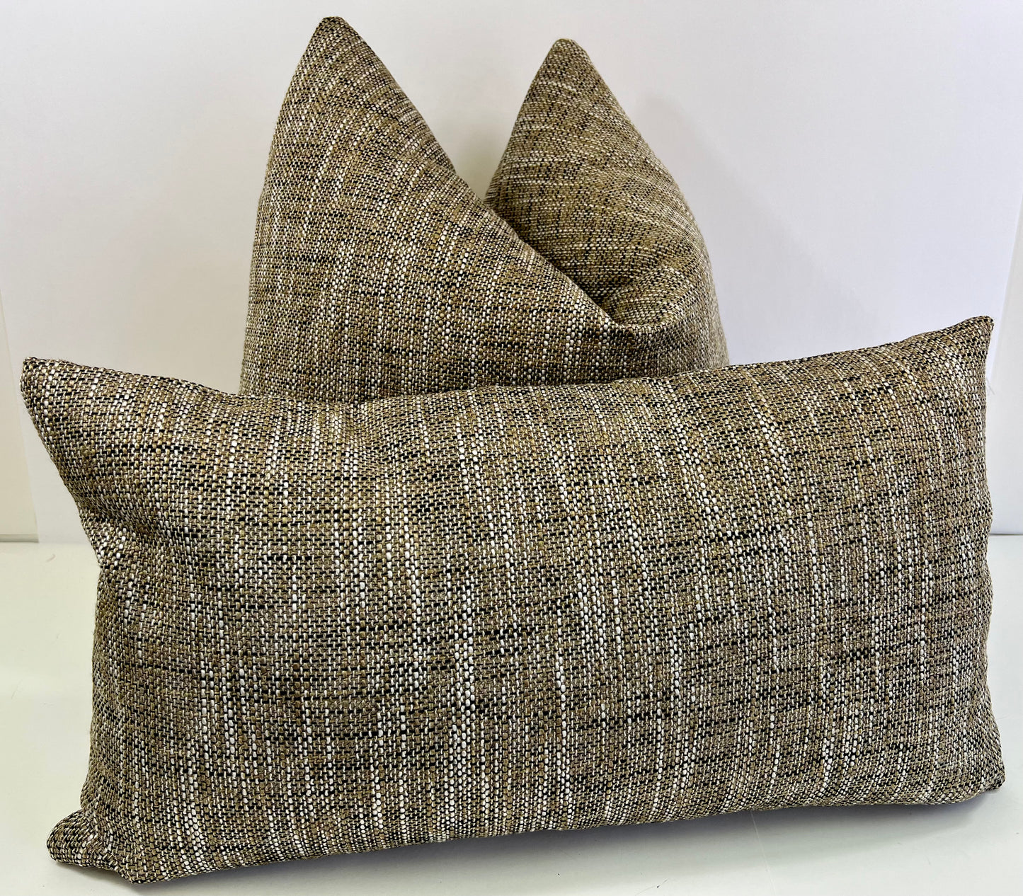 Luxury Pillow 24” x 24” - Grasscloth Granite; A weave of browns, blacks and ivory