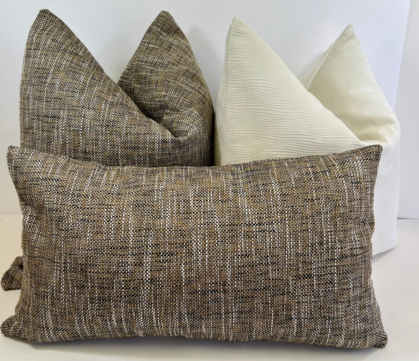 Luxury Pillow 24” x 24” - Grasscloth Granite; A weave of browns, blacks and ivory