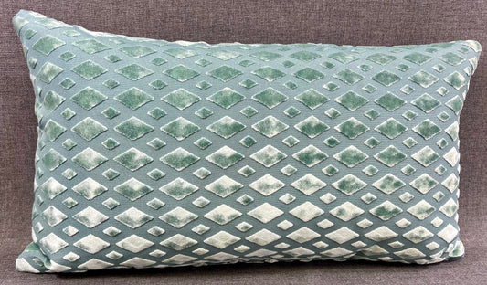 Luxury Lumbar Pillow - 24" x 14" - Bassey Seafoam; Seafoam chenille in a beautiful diamond jacquard pattern