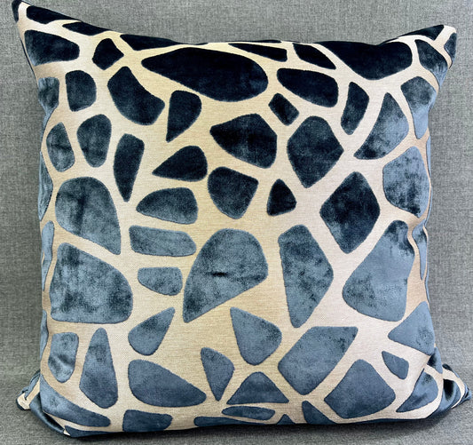 Luxury Pillow -  24" x 24" - Slate Blue;  Blue geometric shapes on a silver base