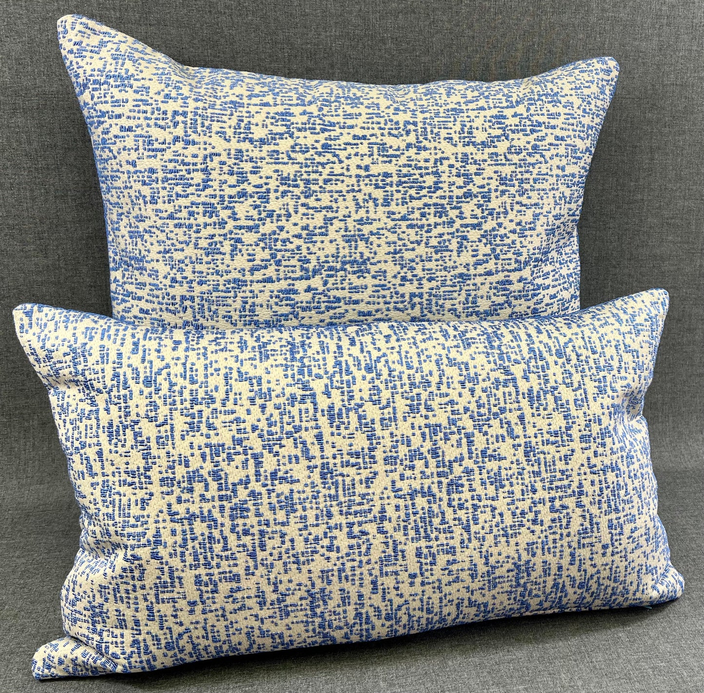 Luxury Pillow - 24" x 14" - Summer Sky Lumbar-Blue; Bright blue textured fabric over a cream background with the back a cream texture over a blue background