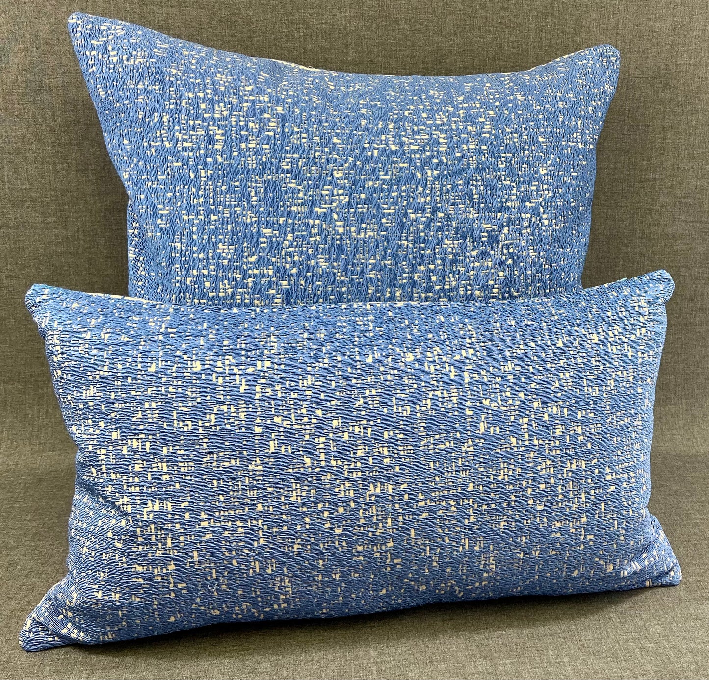 Luxury Pillow - 24" x 14" - Summer Sky Lumbar-Blue; Bright blue textured fabric over a cream background with the back a cream texture over a blue background