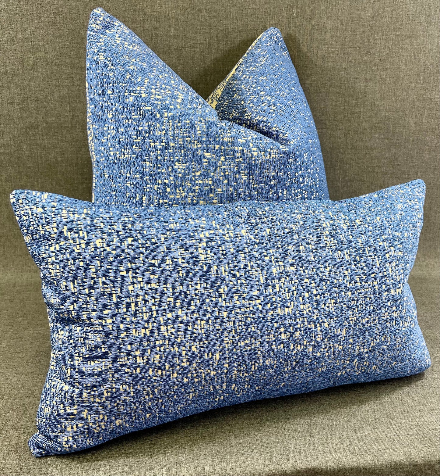 Luxury Pillow - 24" x 14" - Summer Sky Lumbar-Blue; Bright blue textured fabric over a cream background with the back a cream texture over a blue background