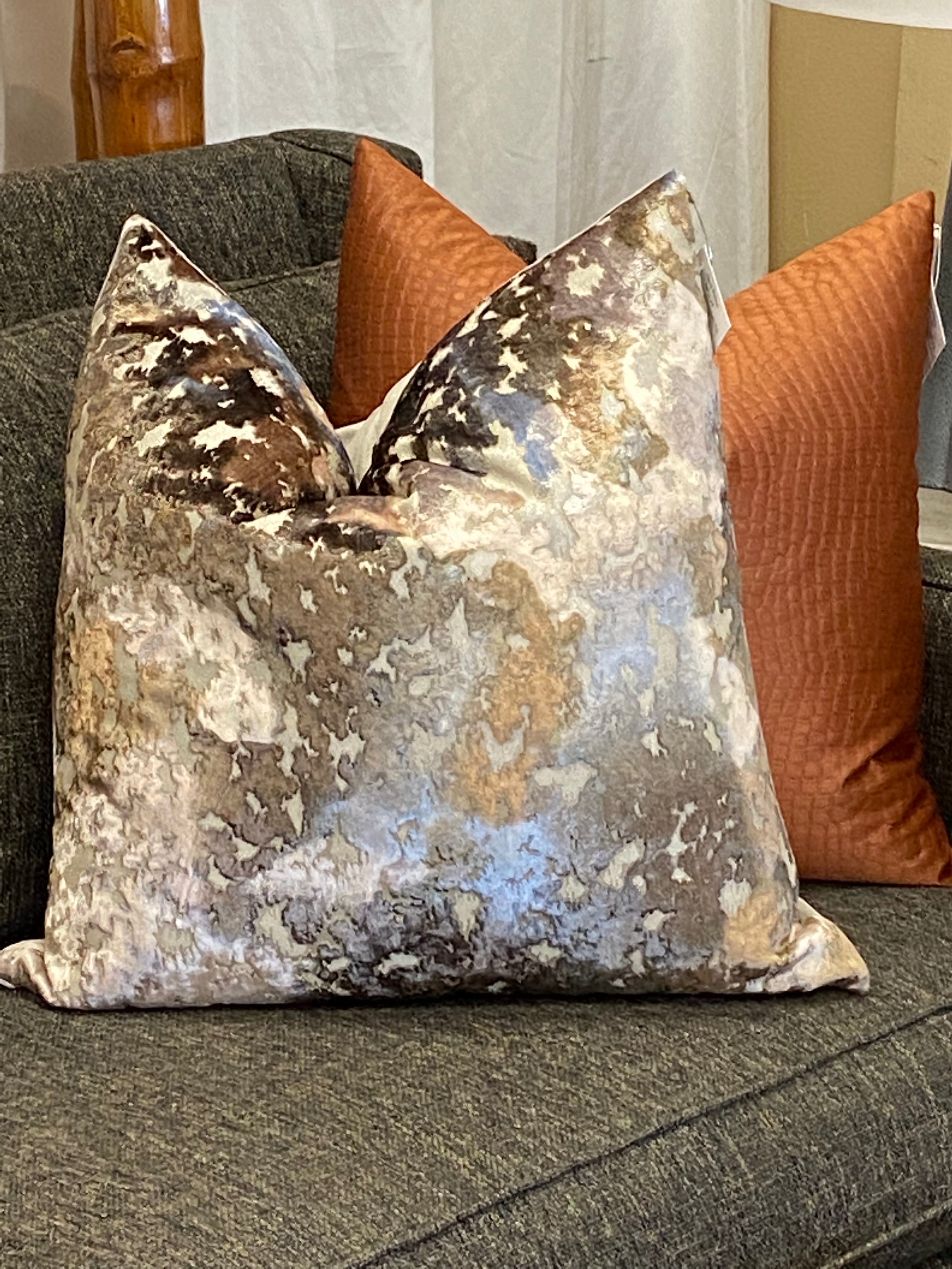 Luxury Pillow - 24" x 24" - Croc Copper Luxurious Copper Fabric In An Alligator Skin Embossed Pattern