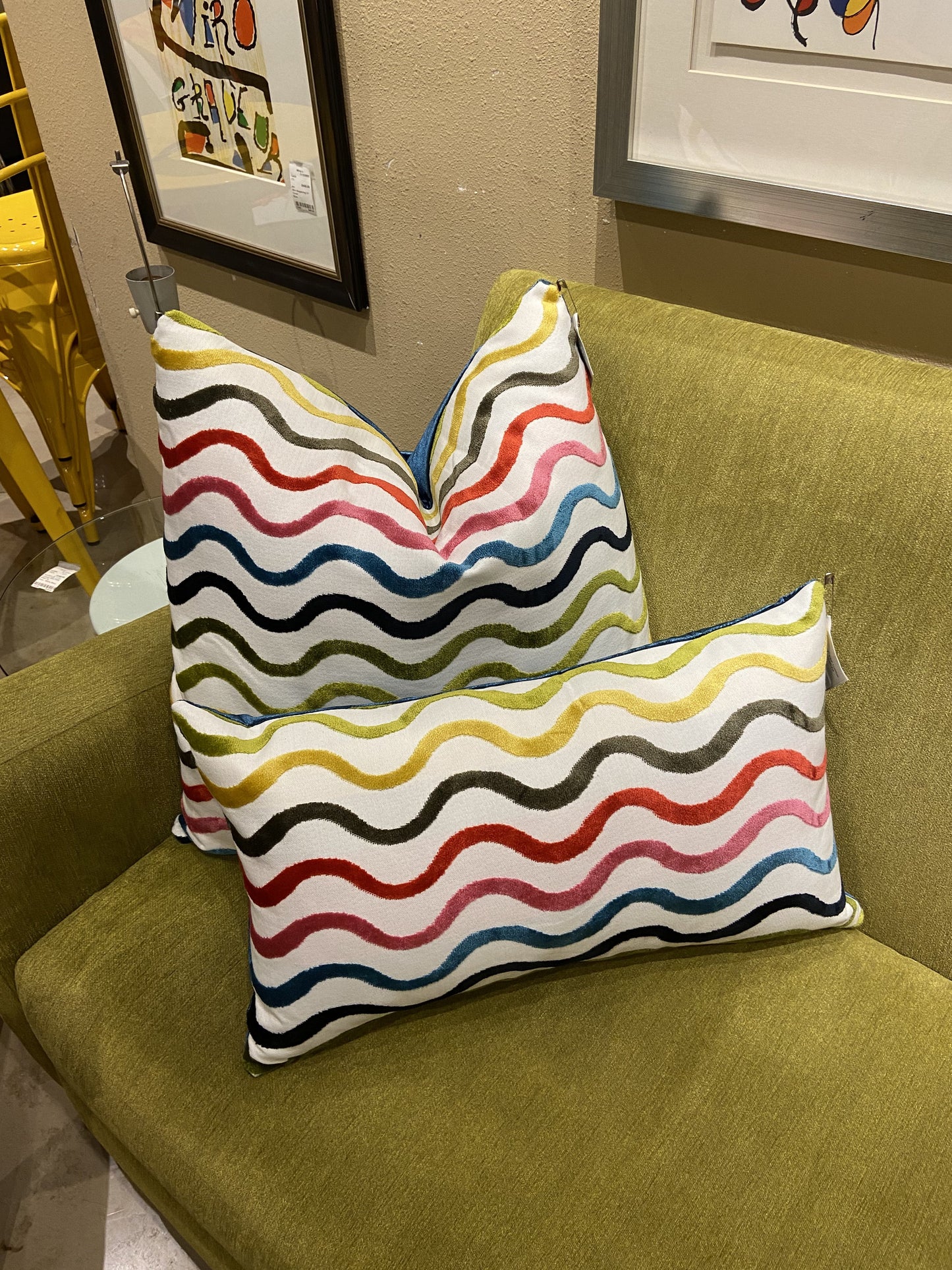 Luxury Pillow -  24" x 24" -  Acoustic - Multi; Waves of raised velvet on a stone base