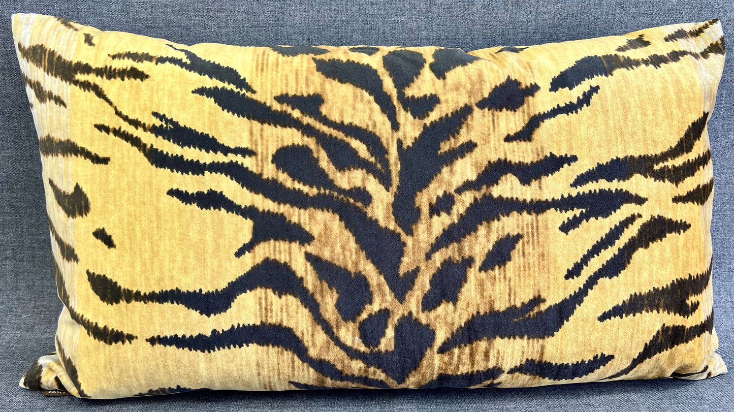 Luxury Lumbar Pillow - 24" x 14" - Tiago; Printed Tiger on velvet