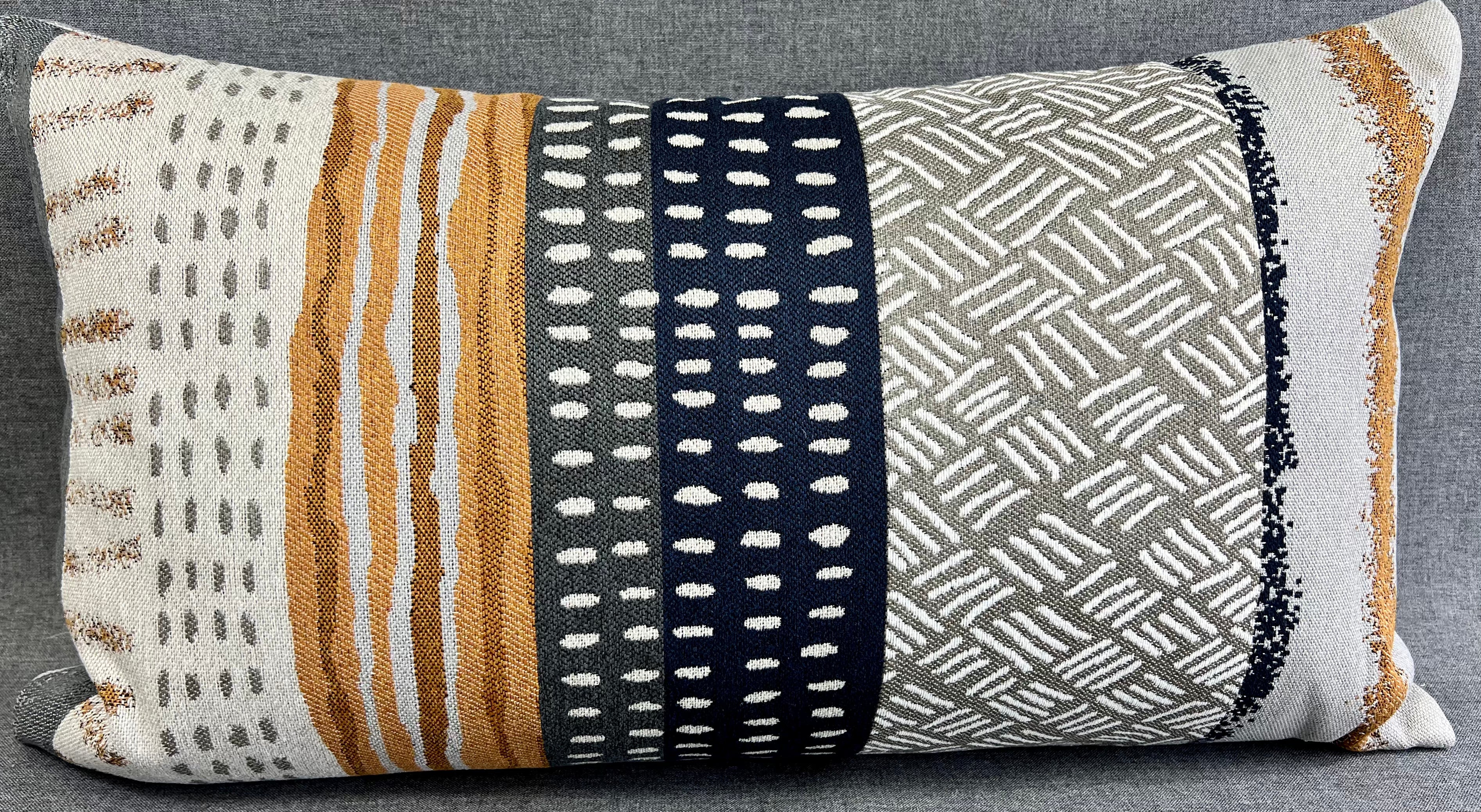 Luxury Pillow - 24" x 14" - Tracks Woven Ethnic Tribal Detail On A Grey Base