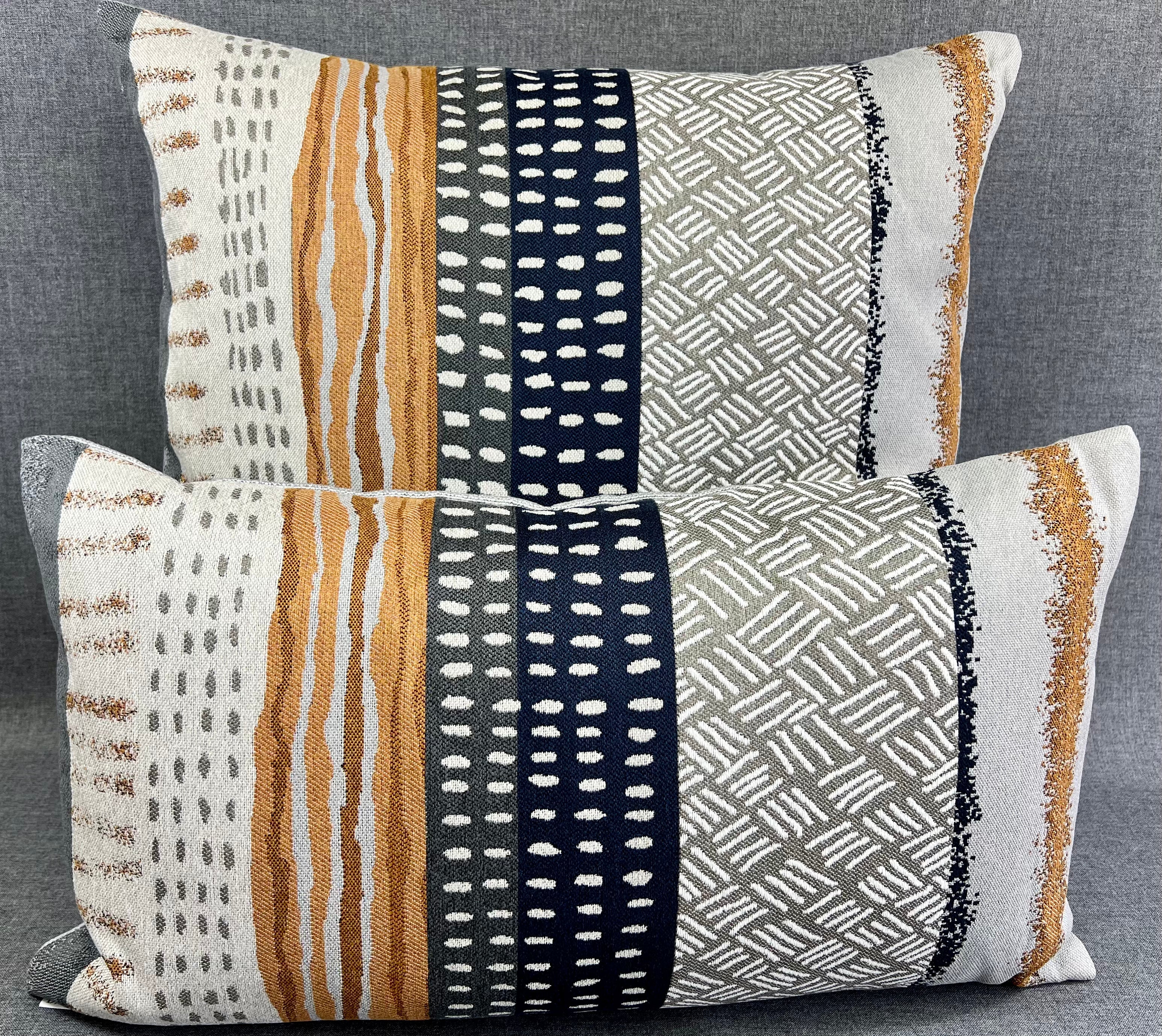 Luxury Pillow - 24" x 14" - Tracks Woven Ethnic Tribal Detail On A Grey Base