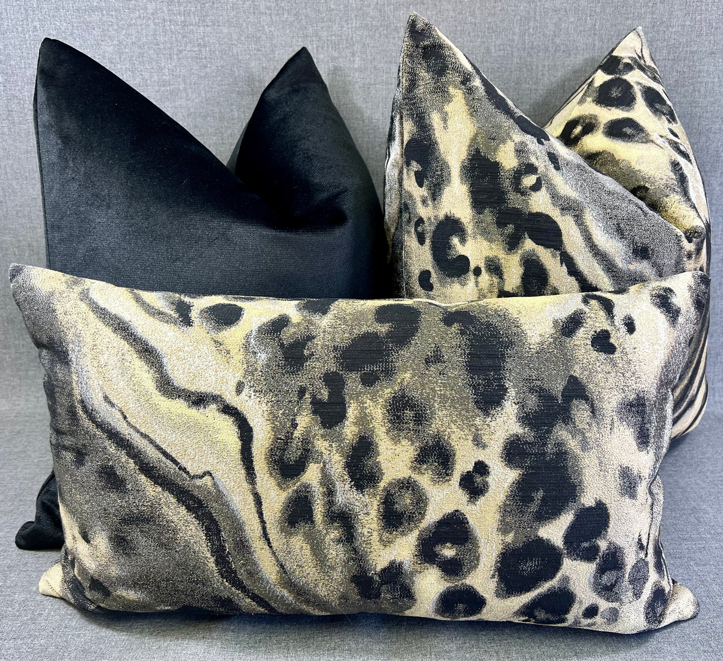 Luxury Lumbar Pillow - 24" x 14" - Ellia's Eye Lumbar-Golds & Black in an abstract animal print design