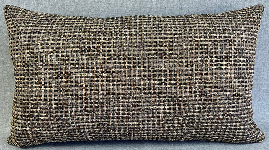 Luxury Lumbar Pillow - 24" x 14" - Uptown Evening; Blacks, Browns and Gold on a Textured Tweed Fabric