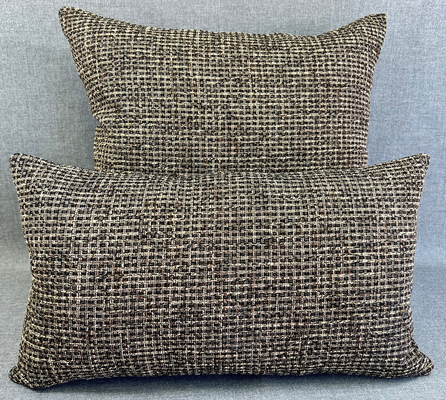 Luxury Pillow -  24" x 24" -  Uptown Evening; Black, Gold and Brown on tweed textured fabric