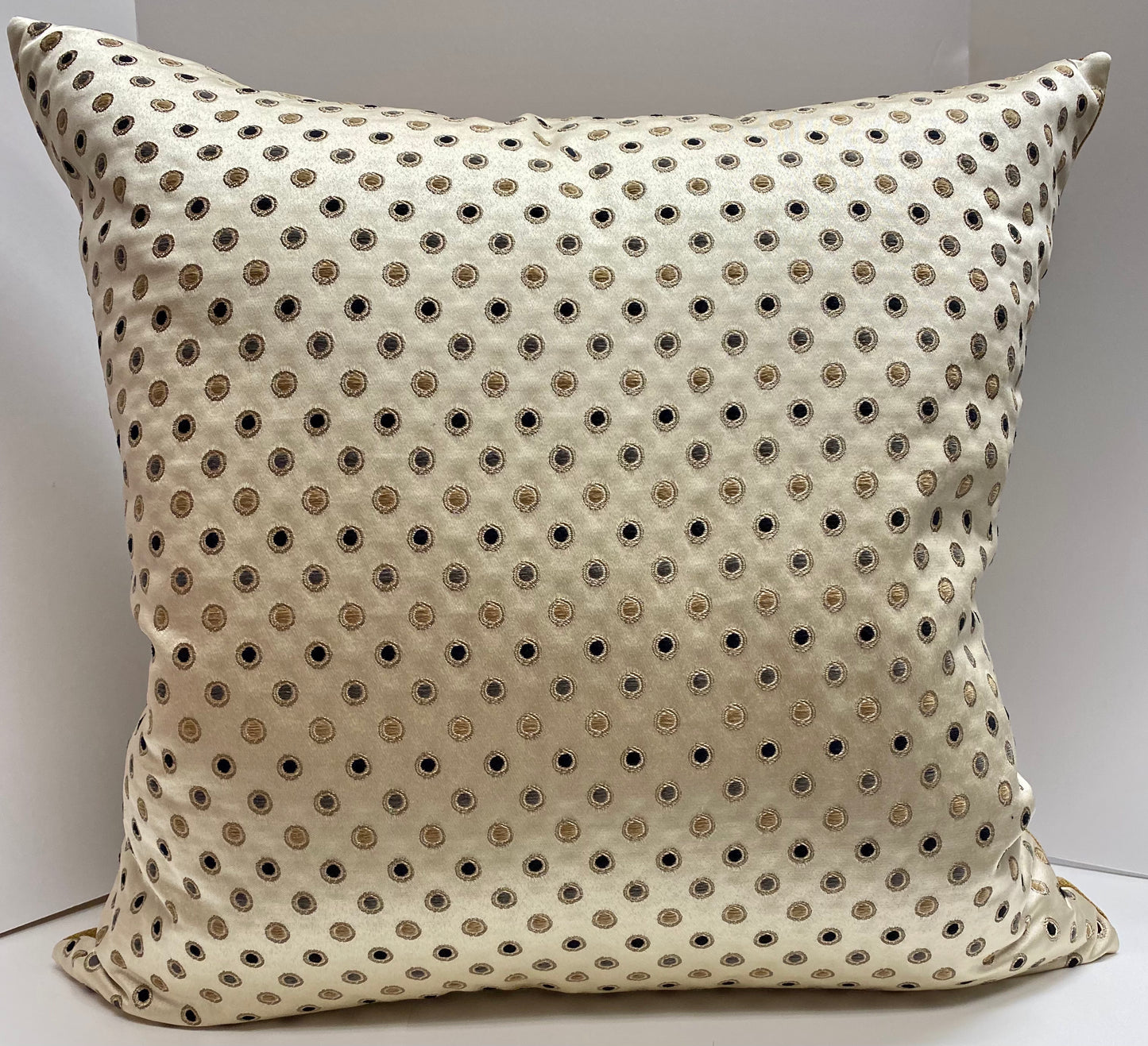 Luxury Pillow -  24" x 24" - Desert Jewel; Embroidered dots of black and gold over a shiny cream background