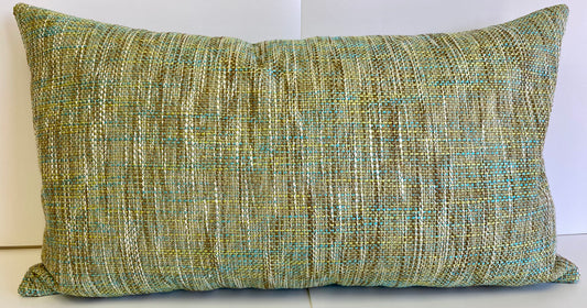 Luxury Lumbar Pillow - 24" x 14" - Coco Lime; a tweed fabric of mostly lime green with a hint of taupe and turquoise